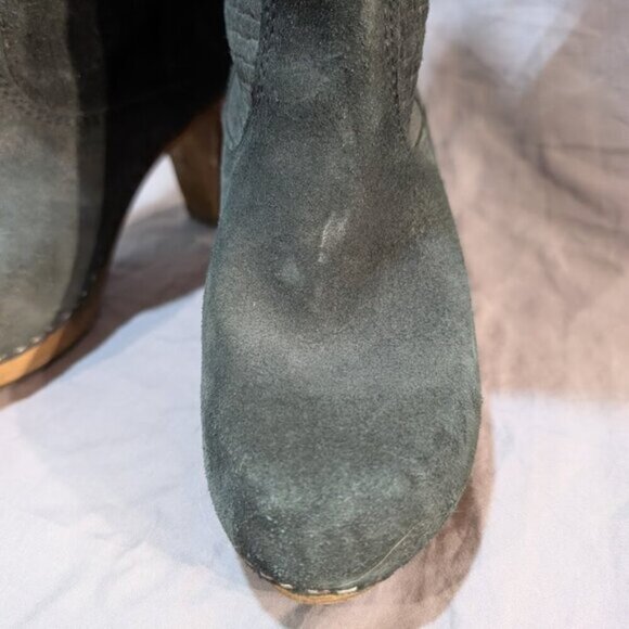 Sanita Black Suede Pattern Mid Calf Wooden Clog Heel Boots Women Size 37 - Picture 4 of 11